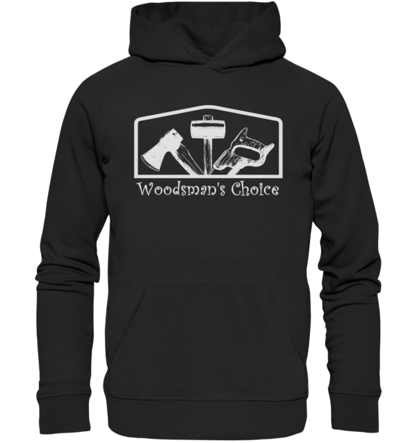 Woodsman's Choice 'Axt Hammer Säge' (helles Design) - Premium Unisex Hoodie – Bild 6