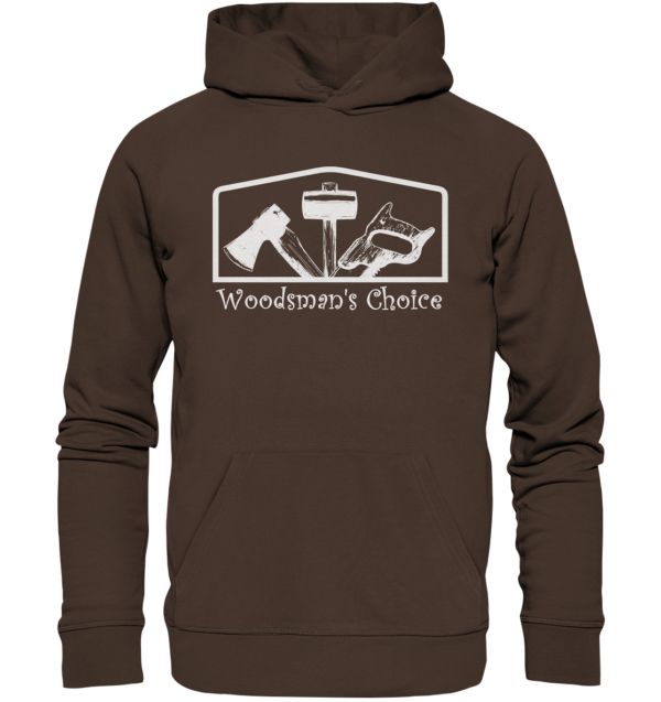 Woodsman's Choice 'Axt Hammer Säge' (helles Design) - Premium Unisex Hoodie – Bild 3