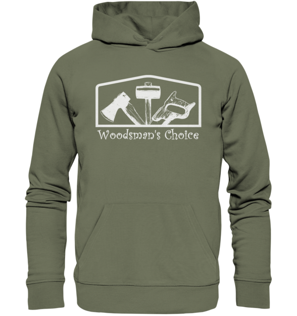 Woodsman's Choice 'Axt Hammer Säge' (helles Design) - Premium Unisex Hoodie – Bild 4